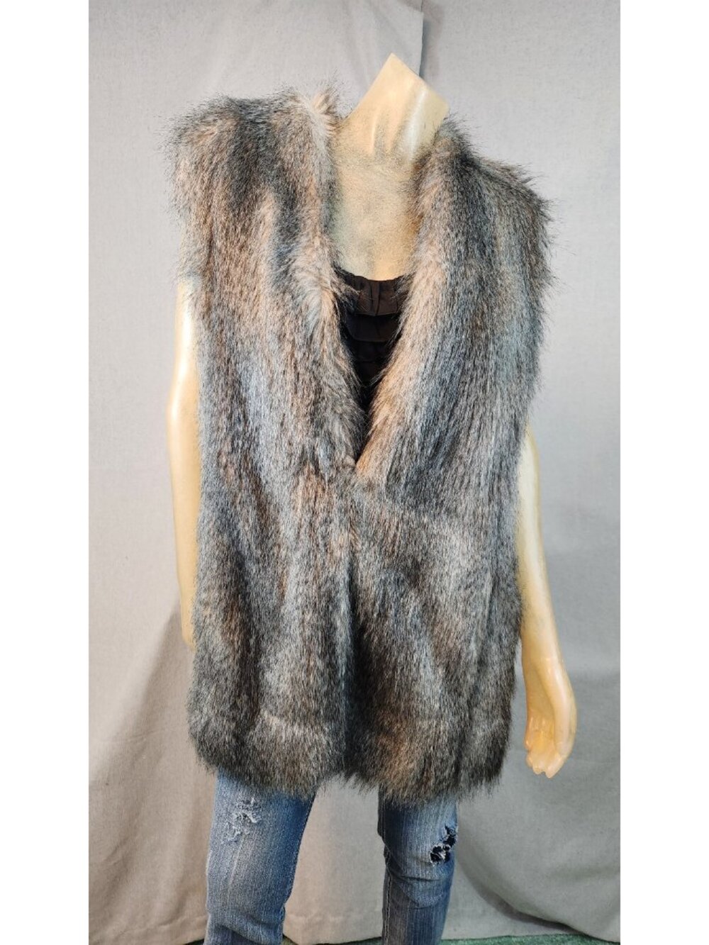 Banana Republic Gray Faux Fur Duster Vest Coat Jacket Womens XL XLARGE